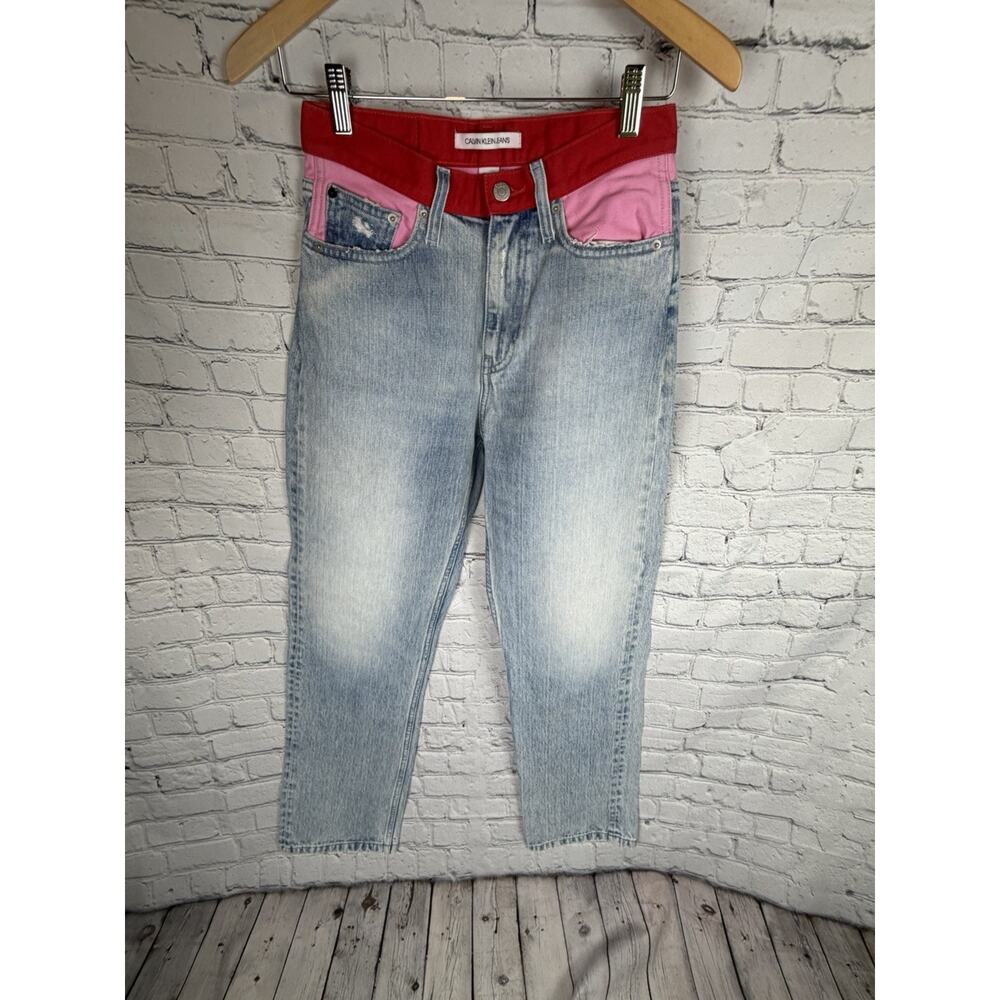CALVIN KLEIN Women’s Straight High Rise Jeans Red & Pink Waist Actual 27x29‎